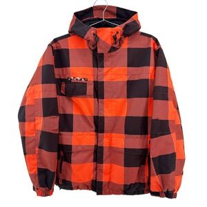 BURTON Men's Phantom Snowboarding Jacket • Small • buffalo plaid orange black